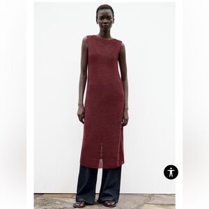 Zara TEXTURED KNIT DRESS Size Medium NWT ZW Collection sleeveless midi dress